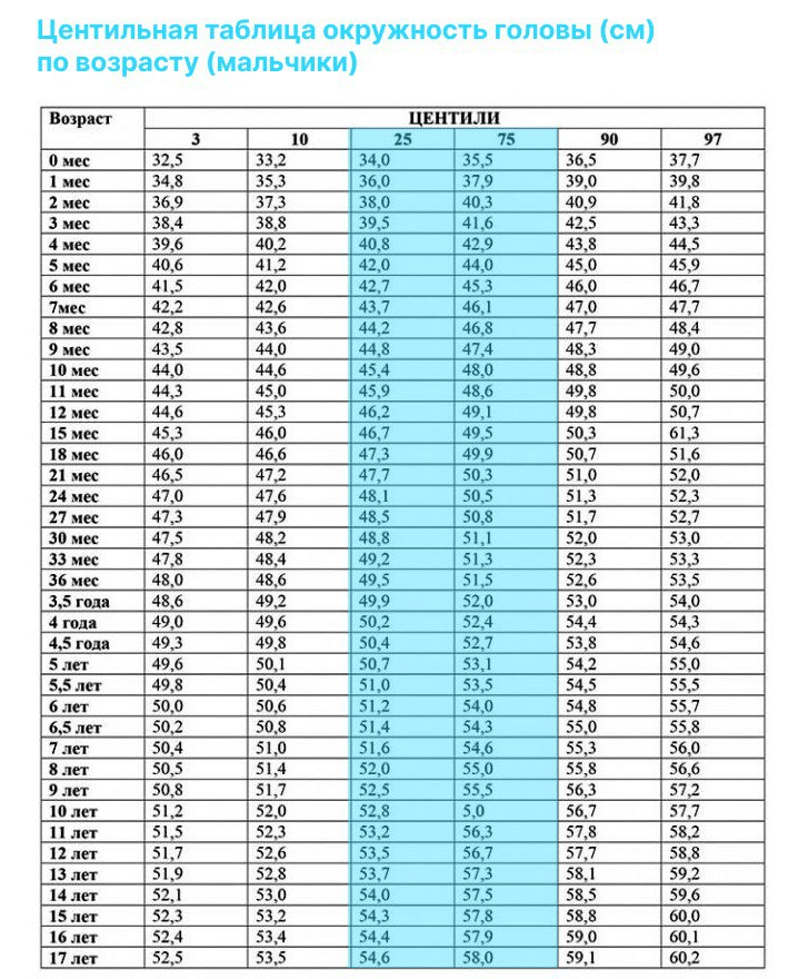 окружность головы ребенка таблица воз 